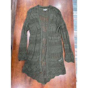Olive green crochet duster sweater